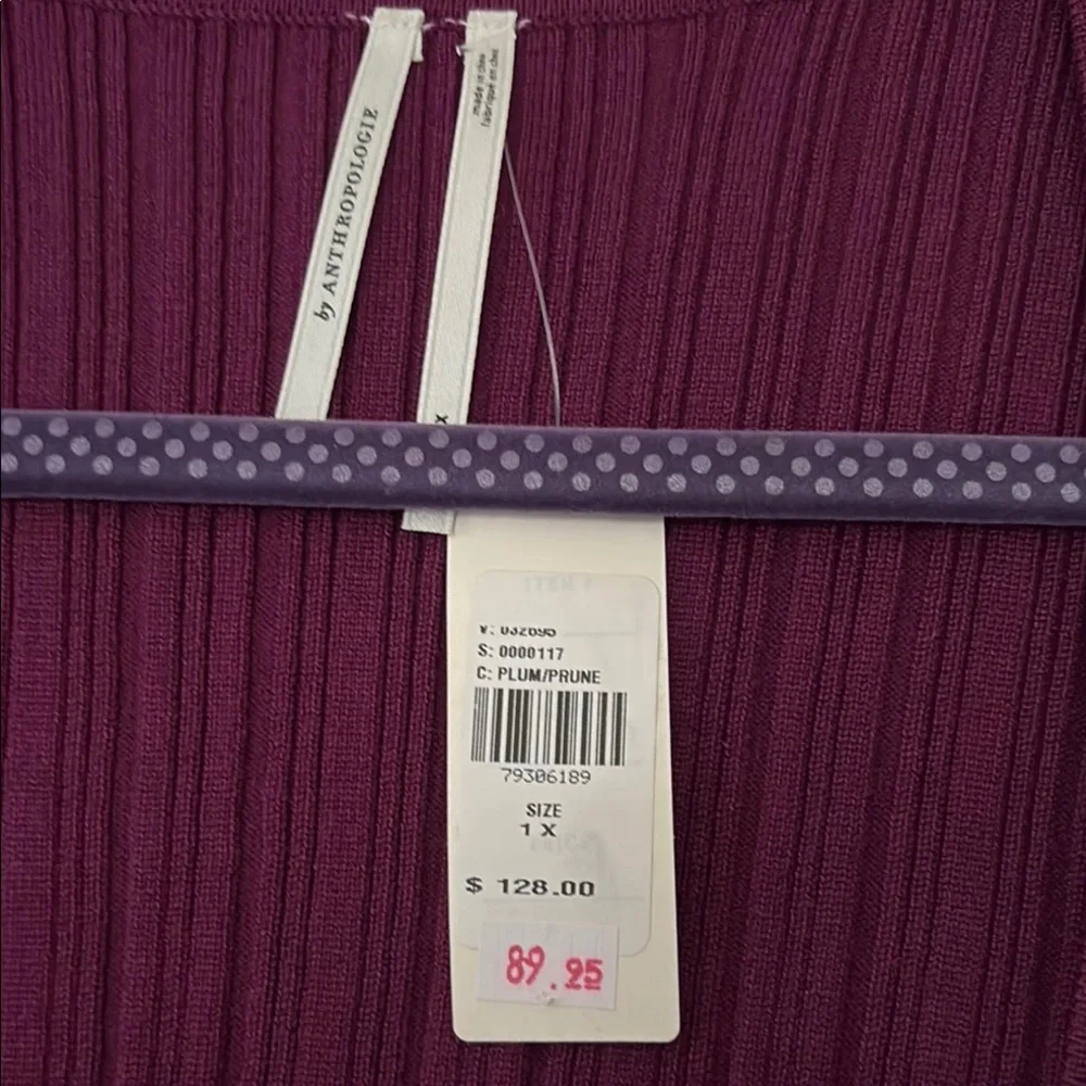 Anthropologie Purple Puff Sleeve Blouse with Ribbed Texture - Picture 3 of 6